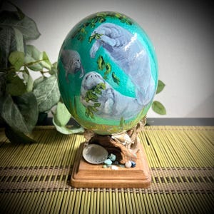 Manatees - Hand Painted Ostrich Egg