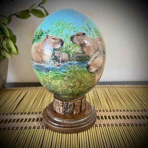 Capybaras - Hand Painted Ostrich Egg