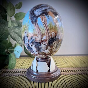 Ostrich Family - Hand Painted Ostrich Egg