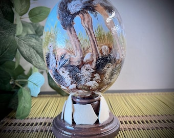 Ostrich Family - Hand Painted Ostrich Egg
