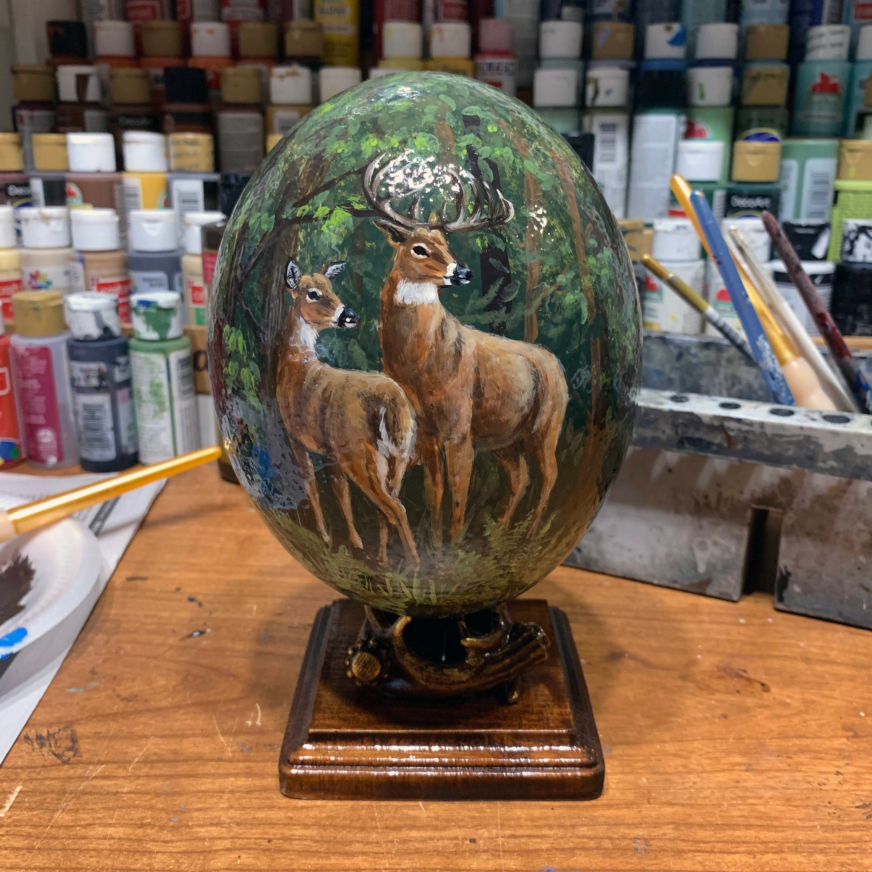 Hand Painted Ostrich Egg White Tailed Deer Etsy