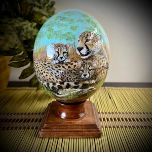 Cheetahs - Hand Painted Ostrich Egg