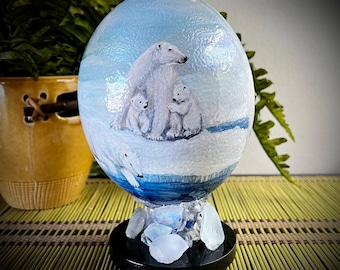 Polar Bears - Hand Painted Ostrich Egg