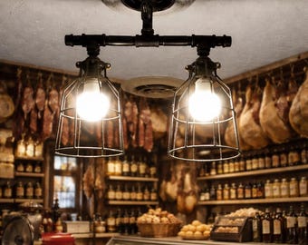 2-punktowa lampa z czarnej rury żelaznej