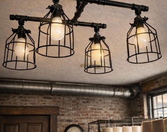 4-punktowa lampa z czarnej, żelaznej rury