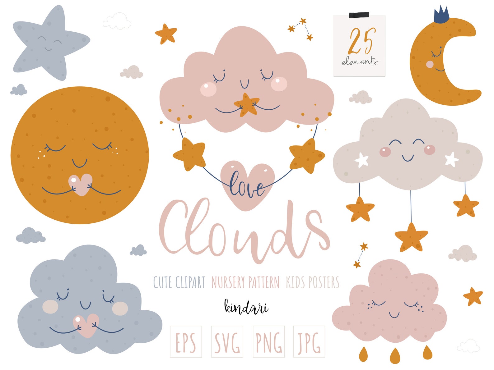 Baby girl Cloud nursery Baby cloud Kids clipart Baby clipart Etsy