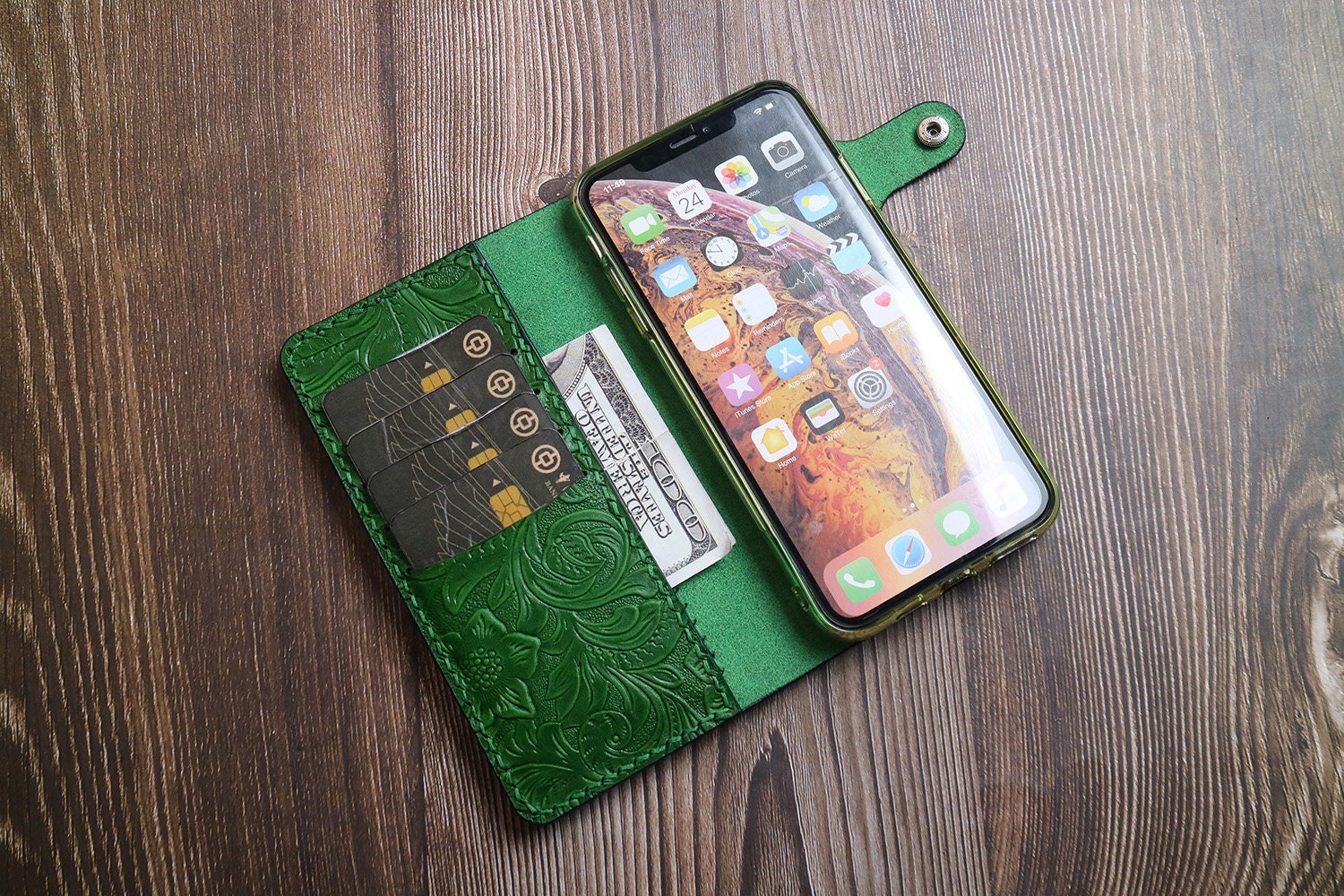 Handtooled Iphone 11 Wallet Case Iphone 11 Leather Wallet Etsy UK