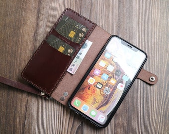 Wristlet Hand Holder iPhone 11 5 5s SE 2020 6 6s 7 8 Plus X Xr Xs Max Leather Case with Pocket Hand Holder