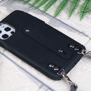 Crossbody strap Slim Phone Case Galaxy S25 Edge S25+ S24 Ultra S23 FE S24 FE Free Shipping Handholder Case Leather Full Grain Leather Black