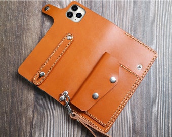 Wristlet Handmade Leather iPhone 15 Pro Max 15 Plus 14 Pro Max 14 Plus 12 pro max 13 pro max Wallet Case Leather Monogram Handmade Leather