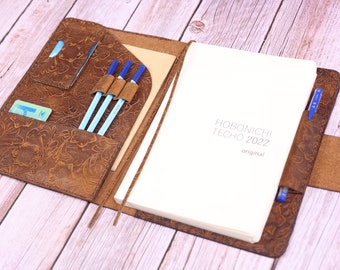 Personalization Hobonichi A5 / A6 Cousin Cover Hobonichi techo Planner cover - genuine leather - Brown -#HO-3