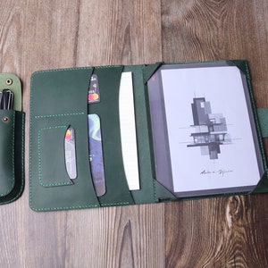 Housse en cuir véritable verte pour tablette BOOX Go 7 Boox Note Air 4 C page 7", Housse BOOX Go 10.3 avec pochettes de rangement interchangeables 7UAUBX