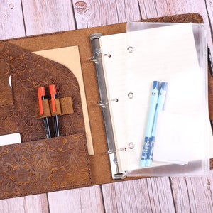 Personalization A5 / 8.5 x 11 Letter Size 3 ring , Embossed brown leather refillable binder travel notebook portfolio #HY3-3