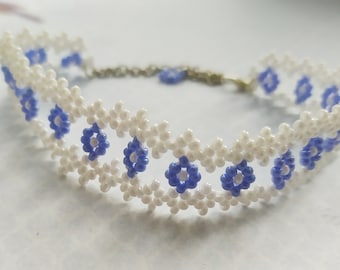 White sky blue lace bracelet femme made of Czech beads, wedding jewelry, gift for her, friendship bracelet, festive handmade bangles