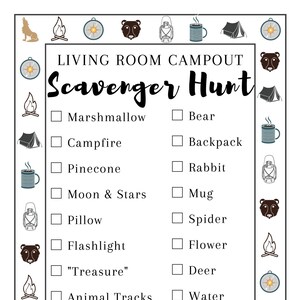 Living Room Campout Scavenger Hunt Printable | Fun Printables for Kids