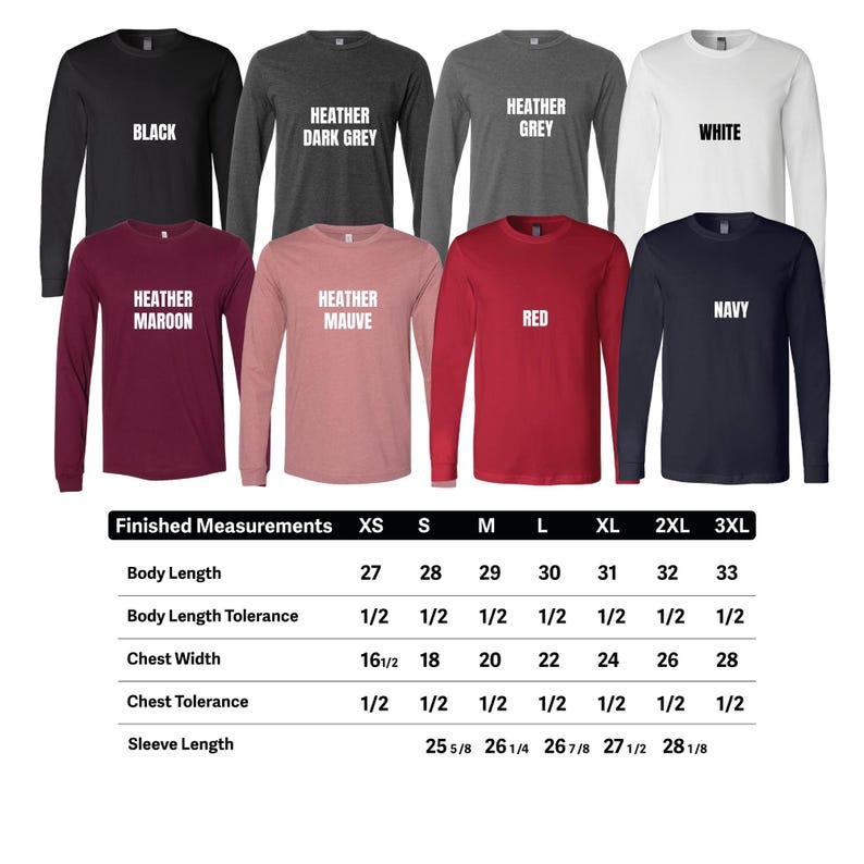 men's long sleeve t - shirt sizes chart
