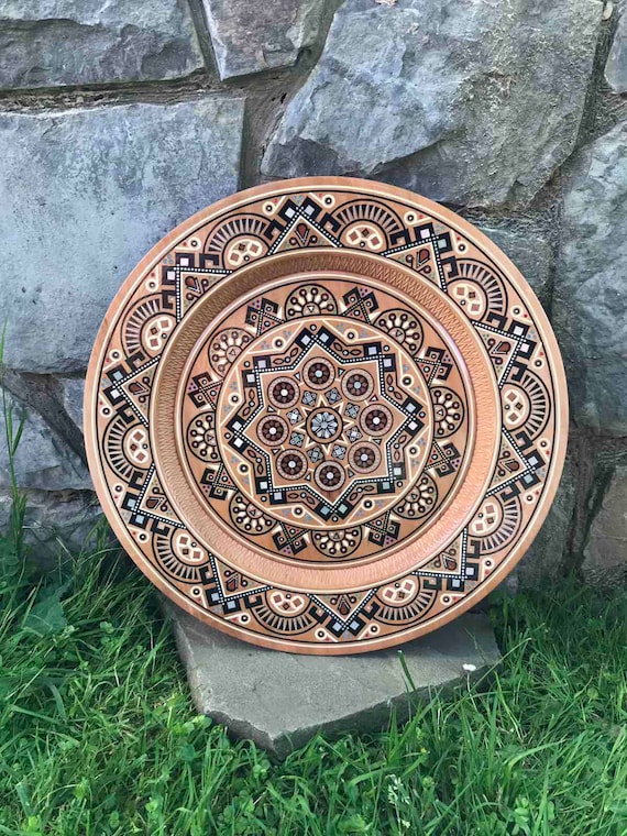 Inlaid Wooden Plate / Carved Wooden Plate /Hutsul Wooden Plate / Decor on wall / Wooden decor / Ukrainian wooden plate /Present / Gift