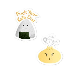 Grumpy Food Sticker Decal Pack with Onigiri and Steaming Bun