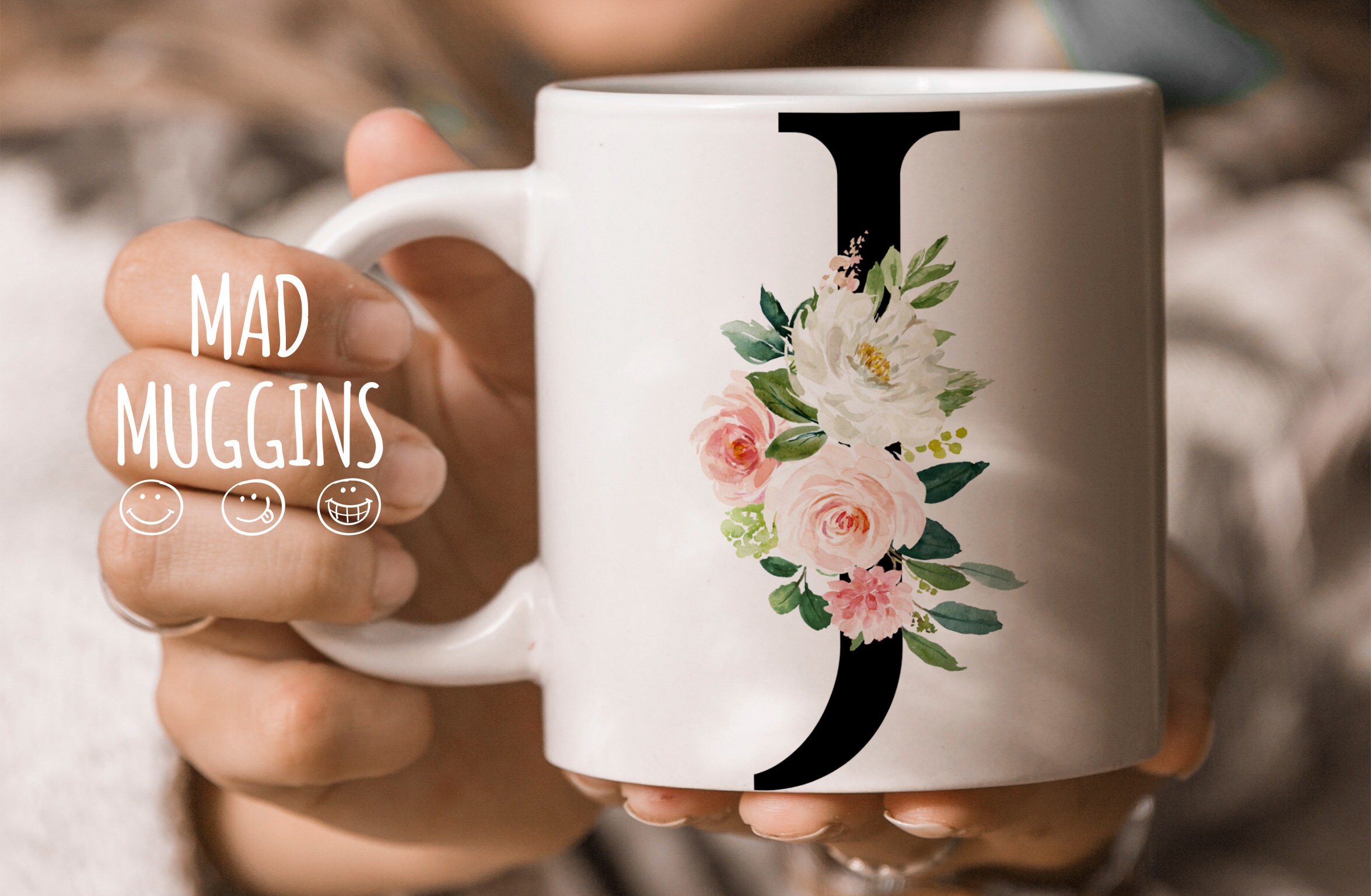 Pink Floral Monogram Initial J Mug Regalo personalizado para Etsy