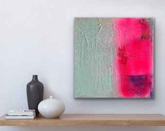 Abstraktes Bild | Abstrakte Kunst | Bunte abstrakte Malerei | 30x30 | Pink mint grünBild | Acrylbilder | Acryl auf Leinwand |