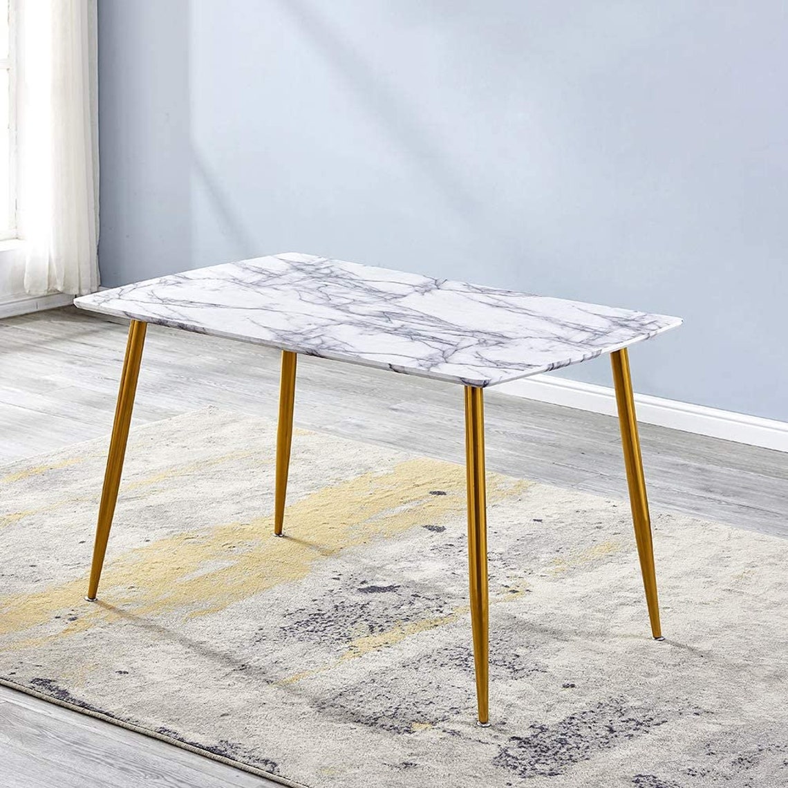 Dining Table with Metal legs Gold finish Imitation marble Etsy