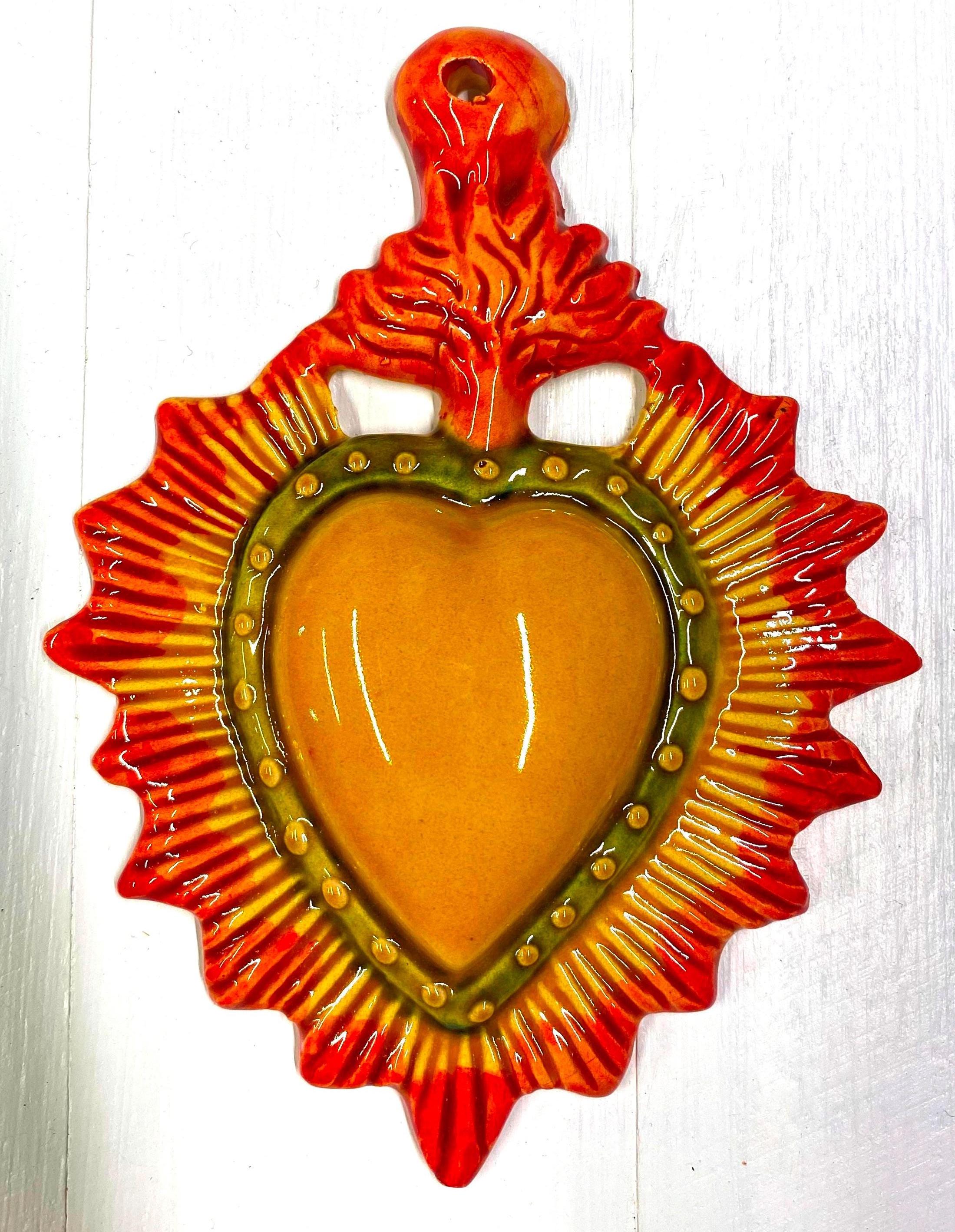 Cœur Ex-voto En Terre Cuite Orangé Avec Croix – Fait Main, Bohème