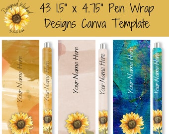 Canva Editable 43 Sunflower Design  Pen Wraps, Pen sublimation, Pen Wraps Waterslide, Epoxy Pen Wraps, Ink Joy Wraps Canva Template