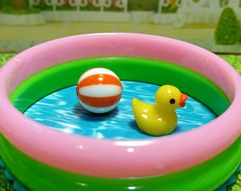 1:12 Dollhouse baby pool, miniature children's pool, beach ball miniature, duck, dollhouse toys, garden accessory, beach, summer games