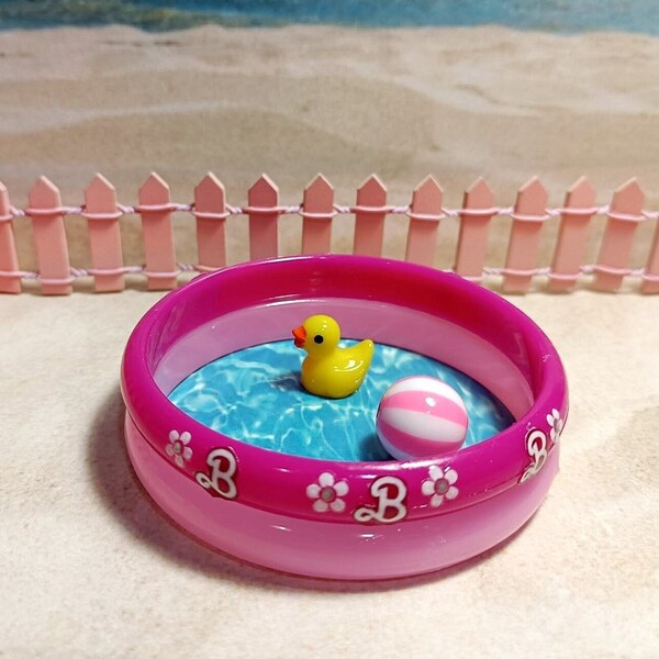 Piscine rose, maison de poupée 1:12, piscine pour filles, piscine pour poupées, ballon de plage miniature, canard, jouets de maison de poupée, minis roses