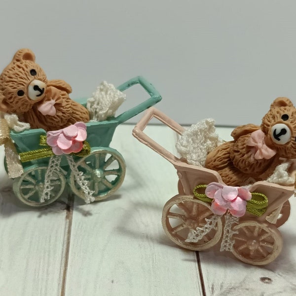 1:12 Baby stroller, mini baby carriage, Dollhouse toy, miniature toy, mini teddy bear, for nursery dollhouse, shabby chic, Christmas gift