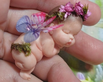 Fairy garden baby, pixie baby, newborn fairy, fairy winged baby, fae baby, miniature baby, fairy doll, Artist&#39;s doll, baby elf