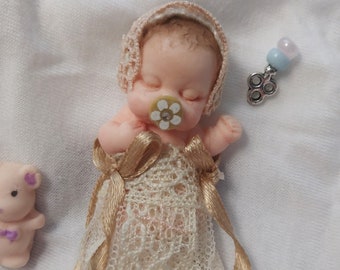 Victorian miniature baby doll , Miniature baby with antique lace dress, baby, mini baby in antique lace christening gown, Dollhouse doll