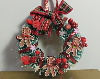 Gingerbread cookie wreath, miniature christmas garland, miniature christmas decorations, Christmas ornament for door or fireplace