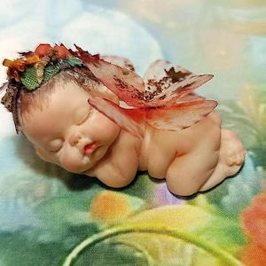 Fairy garden autumn baby, pixie baby, newborn fairy, baby with fairy wings, fae baby, mini baby, fairy doll, artist doll, elf baby