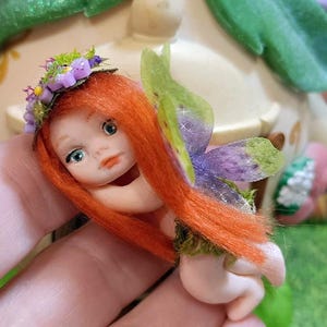Redhead fairy, enchanted forest fairy, pixie, fantasy clay doll, ooak fairy, fairy garden, gift for fairy collector, gift for her, elf