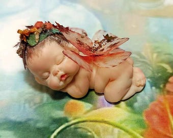 Fairy garden autumn baby, pixie baby, newborn fairy, baby with fairy wings, fae baby, mini baby, fairy doll, artist doll, elf baby