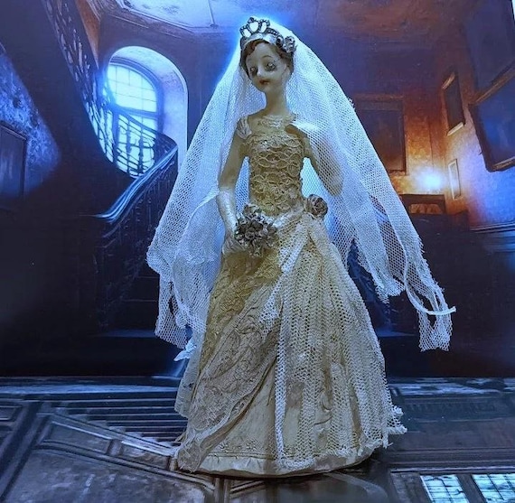 1:12 Haunted dollhouse, ghost doll, ghostly bride figure, gothic dollhouse, victorian house, scary, spooky, mortal bride, halloween