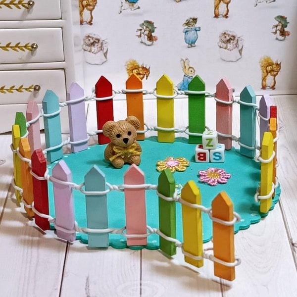 Dollhouse Baby Playpen, Miniature Wooden Fence, 1:12 Play Park, Play Mat, Baby Activity Center, Fairy Garden