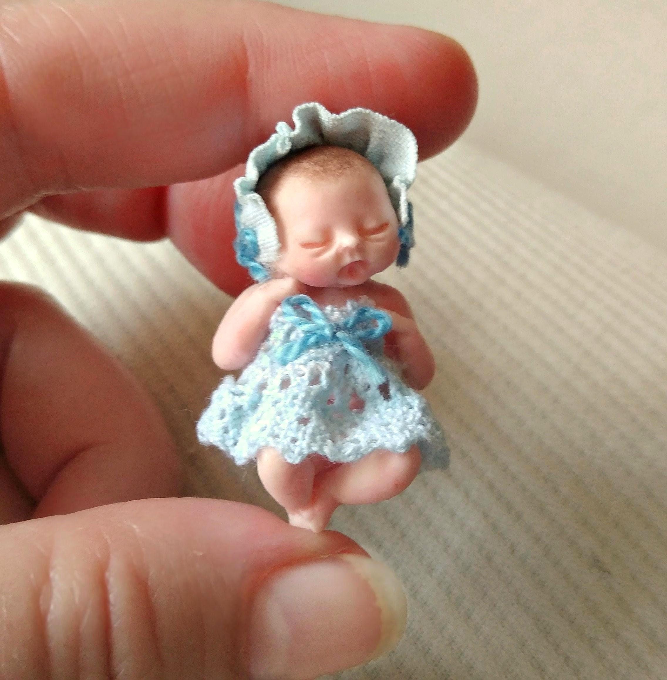Baby dollhouse, 1:12 miniature baby blue dress, miniature doll, dollhouse family, baby room dollhouse, Collector doll