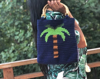 Palm Tree Tapestry Crochet Bag, Tapestry Crochet Pattern