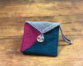 Tunisian Color Block Wristlet, Crochet pattern, Instant Download