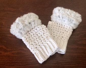 Ashley Faux Fur Mitts, Fingerless Gloves, Crochet Pattern, Instant Download