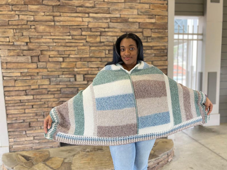 Cedar Mill Tunisian Poncho Crochet Pattern, Instant Download