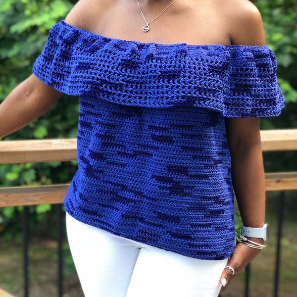 Off the Shoulder Crochet Top, Sea of Summer Top, Plus Size Crochet Top, Instant Download