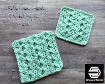 Treble Cross Stitch Square Crochet Pattern, Crochet Granny Square Pattern, Instant Download