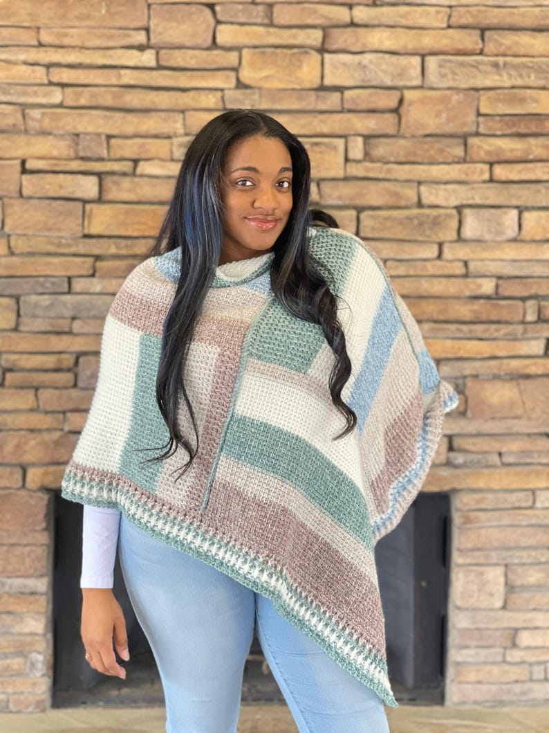Cedar Mill Tunisian Poncho Crochet Pattern, Instant Download image 1