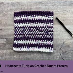 Heartbeats Tunisian Square Crochet Pattern, Tunisian Crochet Square Pattern
