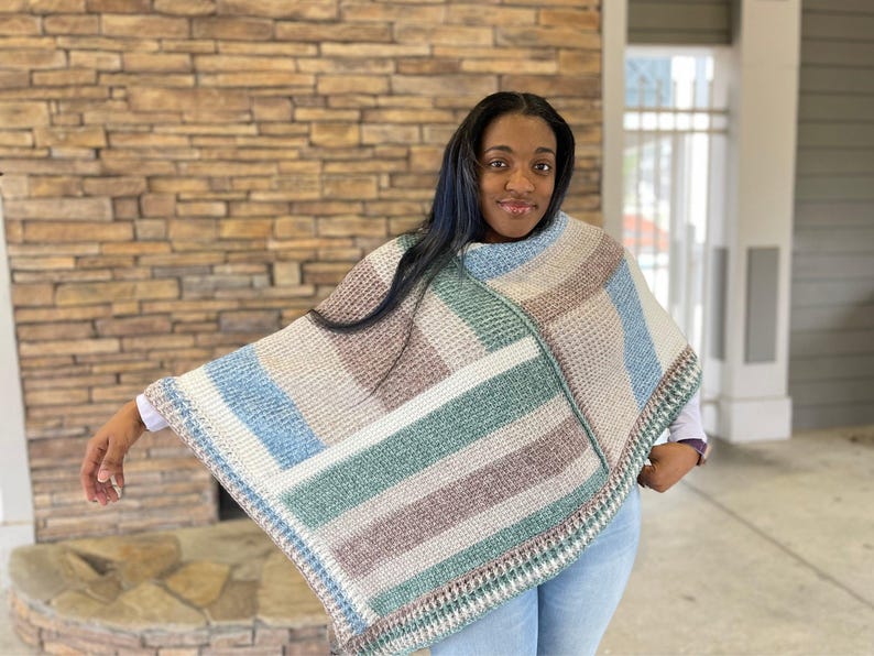 Cedar Mill Tunisian Poncho Crochet Pattern, Instant Download