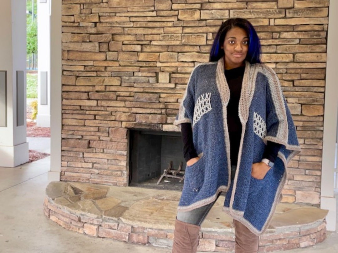 Ruana Pattern - Intermediate Oversized Fit Stripes Poncho - Aran Yarn ...