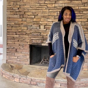 Ruana Pattern - Intermediate Oversized Fit Stripes Poncho - Aran Yarn - Pattern PDF
